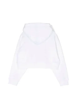 Pinko Kids Felpa Bianca Crop con Cappuccio con Strass per Bambine