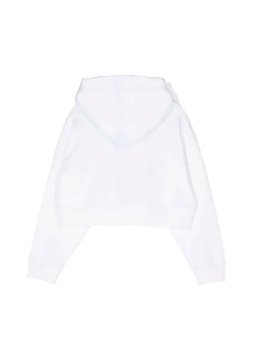 Pinko Kids Felpa Bianca Crop con Cappuccio con Strass per Bambine