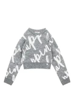 Pinko Kids Maglione Crop Grigio con Logo All-over per Bambine