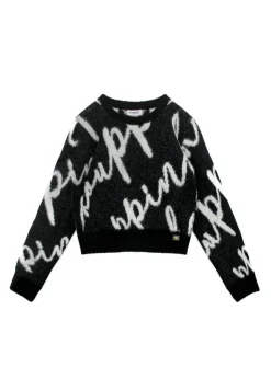 Pinko Kids Maglione Crop Nero con Logo All-over per Bambine