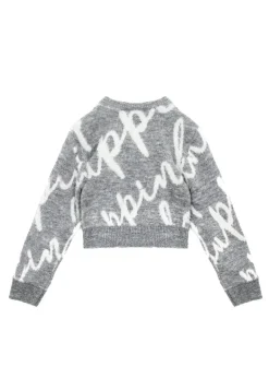 Pinko Kids Maglione Crop Grigio con Logo All-over per Bambine