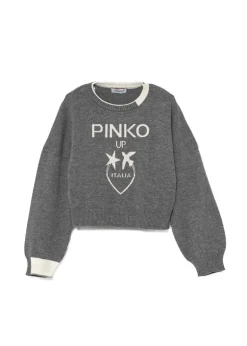 Pinko Kids Maglione Grigio con Intarso Logo per Bambine