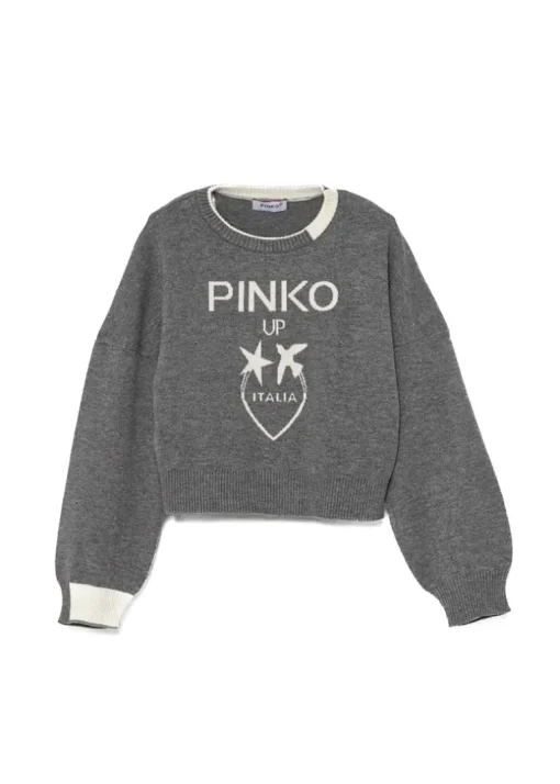 Pinko Kids Maglione Grigio con Intarso Logo per Bambine
