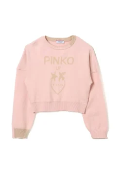 Pinko Kids Maglione Rosa con Intarso Logo per Bambine