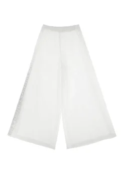 Pinko Kids Pantaloni Bianchi Wide Leg con Banda Logo per Bambine