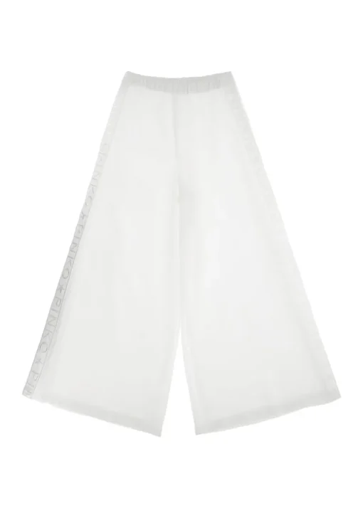 Pinko Kids Pantaloni Bianchi Wide Leg con Banda Logo per Bambine