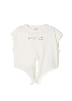 Pinko Kids T-shirt Crop con Borchie Bianco/Argento per Bambine
