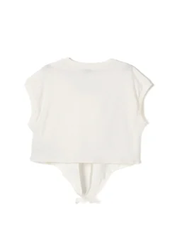 Pinko Kids T-shirt Crop con Borchie Bianco/Argento per Bambine