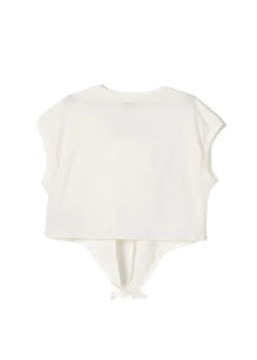 Pinko Kids T-shirt Crop con Borchie Bianco/Argento per Bambine