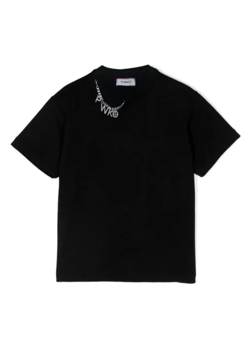 Pinko Kids T-shirt Nera con Decorazione Strass per Bambine