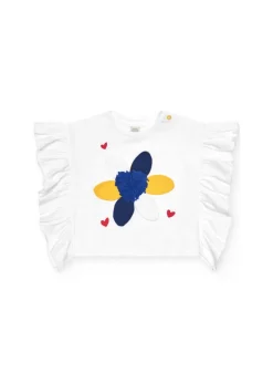 Tuc Tuc T-shirt Bianca con Fiore e Volant per Neonate