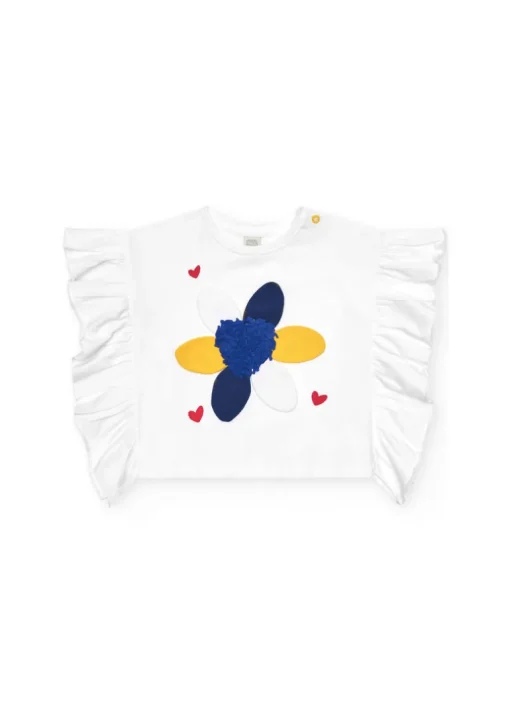 Tuc Tuc T-shirt Bianca con Fiore e Volant per Neonate