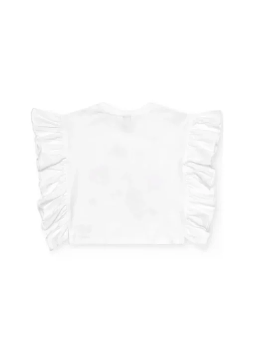 Tuc Tuc T-shirt Bianca con Fiore e Volant per Neonate
