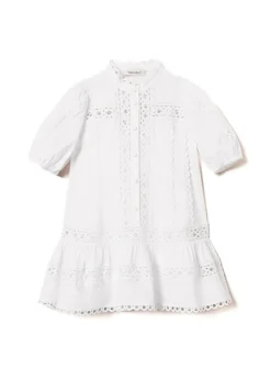 Twinset Kids Abito Bianco Ricamato per Bambine