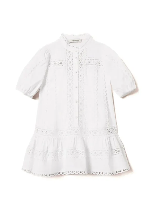 Twinset Kids Abito Bianco Ricamato per Bambine