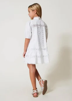 Twinset Kids Abito Bianco Ricamato per Bambine