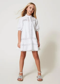 Twinset Kids Abito Bianco Ricamato per Bambine