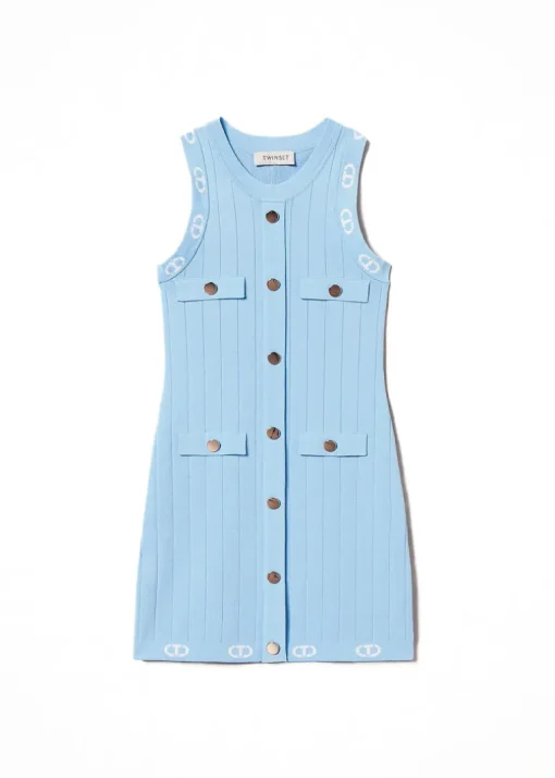 Twinset Kids Abito Celeste con Logo per Bambine