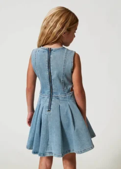 Twinset Kids Abito in Jeans con Applicazione Logo per Bambine
