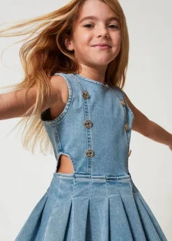 Twinset Kids Abito in Jeans con Applicazione Logo per Bambine