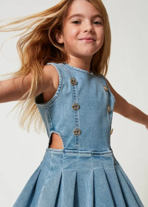 Twinset Kids Abito in Jeans con Applicazione Logo per Bambine