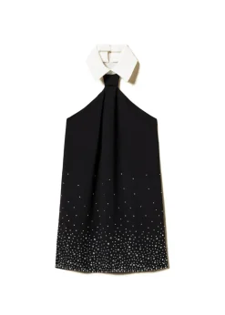 Twinset Kids Abito Nero in Crepe con Strass per Bambine