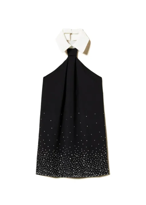 Twinset Kids Abito Nero in Crepe con Strass per Bambine