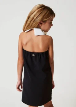 Twinset Kids Abito Nero in Crepe con Strass per Bambine