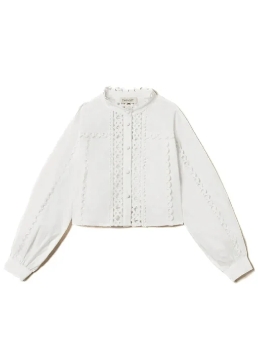 Twinset Kids Camicia Bianca Intarsiata per Bambine