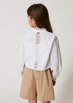 Twinset Kids Camicia Bianca Intarsiata per Bambine