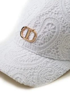 Twinset Kids Cappello Bianco in Pizzo Macramè per Bambine