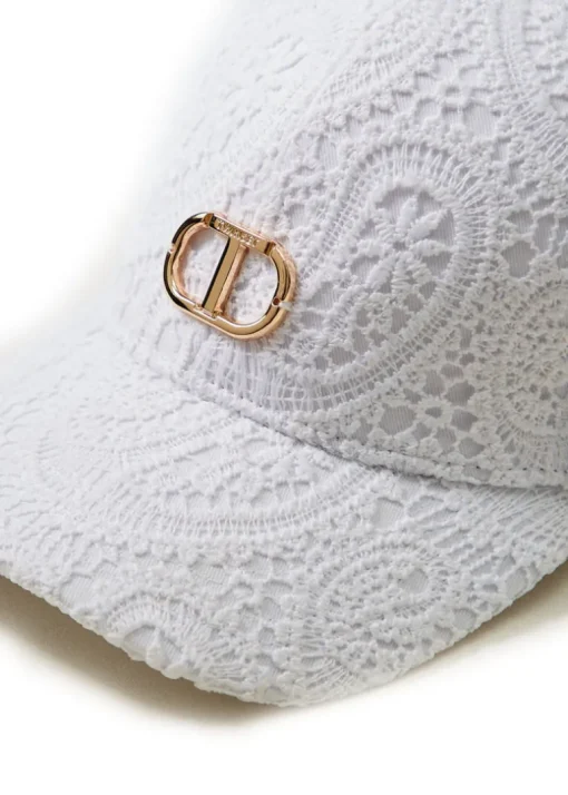Twinset Kids Cappello Bianco in Pizzo Macramè per Bambine