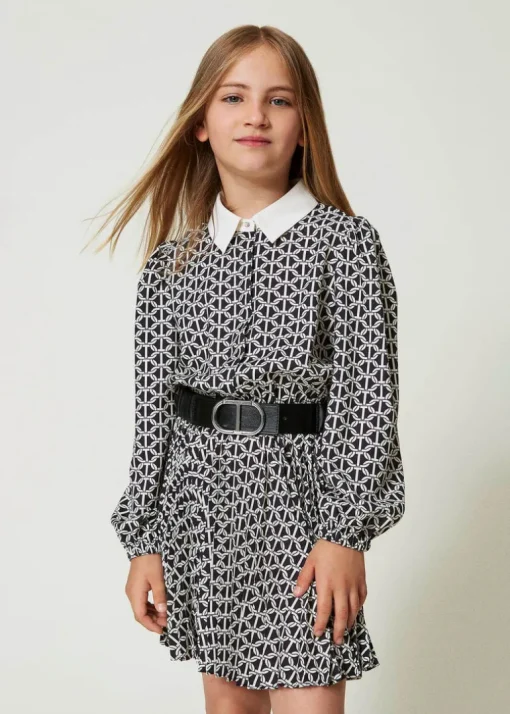 Twinset Kids Cintura Nera Arricciata con Fibbia Logata per Bambine