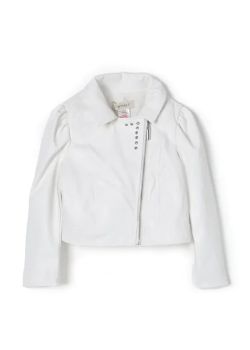 Twinset Kids Giubbino di Pelle Bianco con Volant per Bambine
