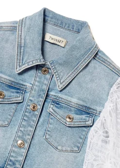 Twinset Kids Giubbino Jeans con Ricamo per Bambine
