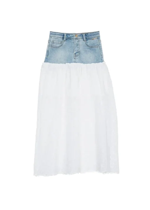 Twinset Kids Gonna Jeans Merlettata Bianca per Bambine