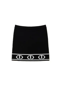 Twinset Kids Gonna Nera in Maglia con Logo Jacquard per Bambine