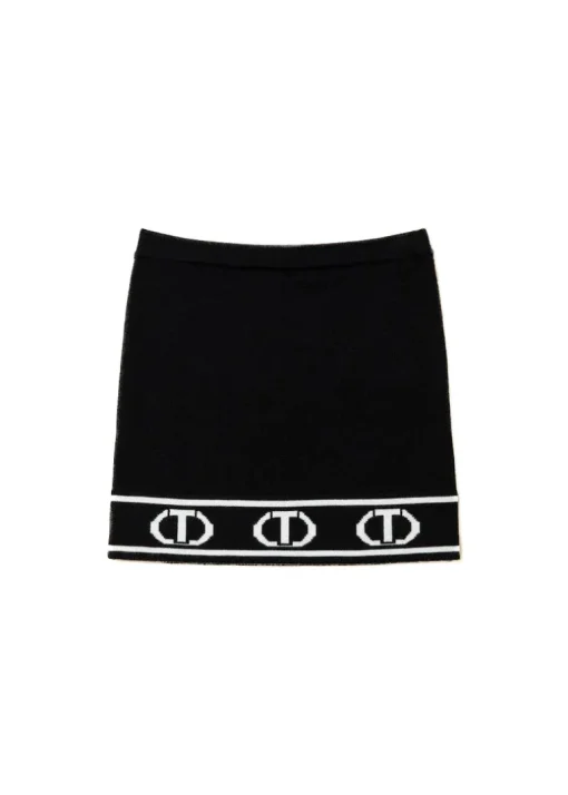 Twinset Kids Gonna Nera in Maglia con Logo Jacquard per Bambine