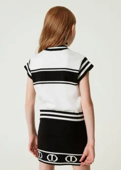 Twinset Kids Gonna Nera in Maglia con Logo Jacquard per Bambine