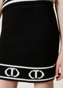 Twinset Kids Gonna Nera in Maglia con Logo Jacquard per Bambine