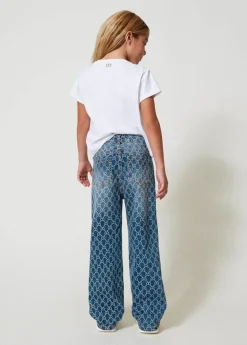 Twinset Kids Jeans con Oval T All Over per Bambine
