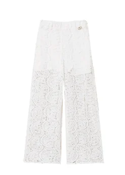 Twinset Kids Pantaloni Bianchi in Pizzo Macramè per Bambine