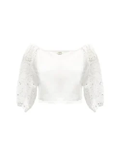 Twinset Kids Top Bianco con Pizzo per Bambine