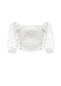 Twinset Kids Top Bianco con Pizzo per Bambine