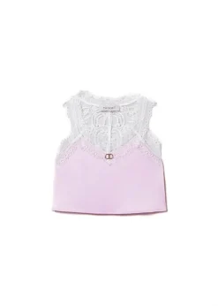 Twinset Kids Top Bianco/Viola con Pizzo per Bambine