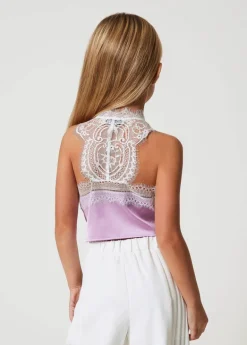 Twinset Kids Top Bianco/Viola con Pizzo per Bambine