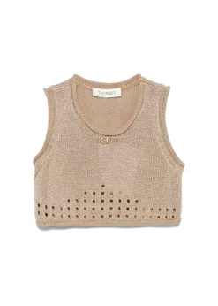 Twinset Kids Top Canapa Forato con Logo per Bambine