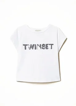 Twinset Kids T-Shirt Bianca con Applicazione Logo per Bambine