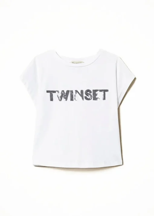 Twinset Kids T-Shirt Bianca con Applicazione Logo per Bambine