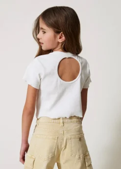 Twinset Kids T-shirt Bianca con Ricamo per Bambine
